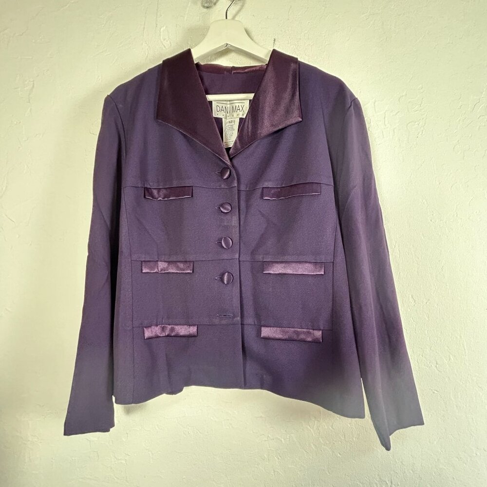 Lois Snyder Dani Max Petite Womens Purple Single Breasted Blazer Jacket Size 12